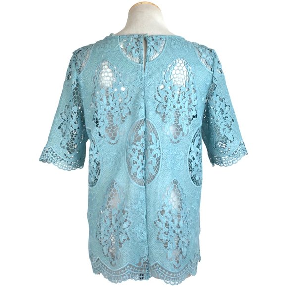 J.O.A. Blouse Blue Lace Cut Out NWT Nordstrom Short Sleeves Women's Size Medium - Picture 3 of 5